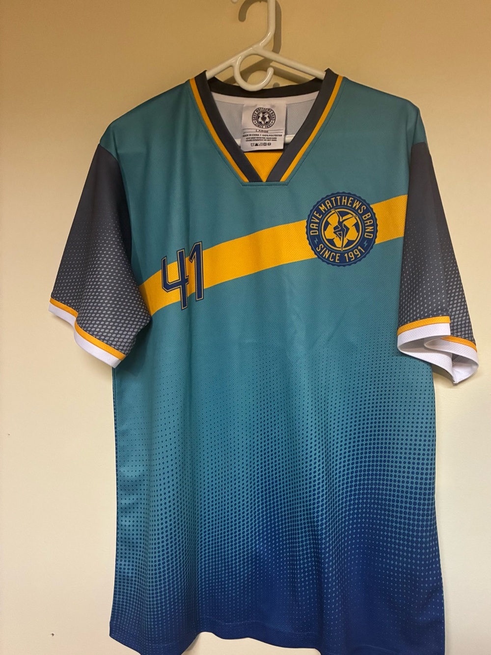 Dave Matthews Brand Carter Beauford 41 Teal & Yellow Jersey